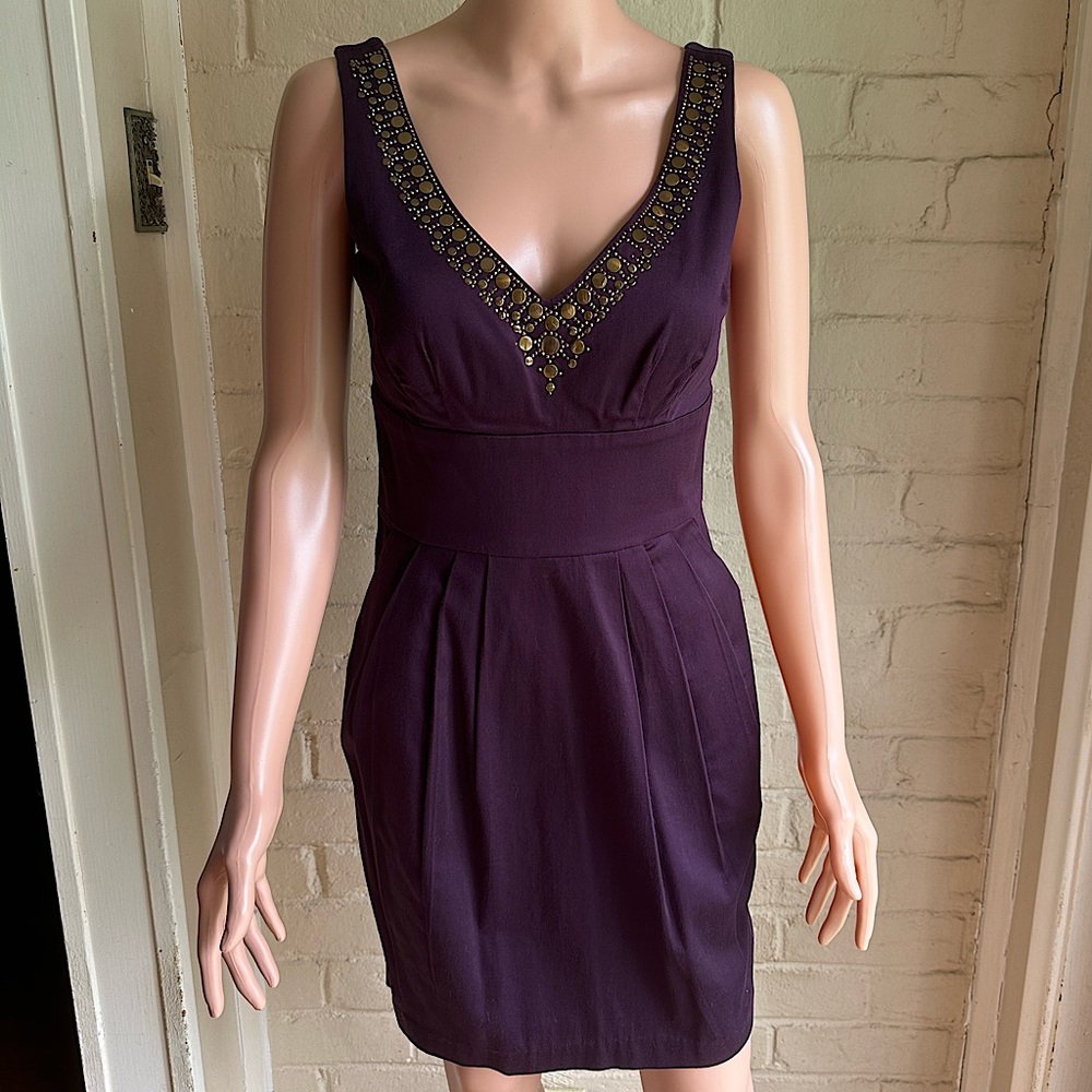 B Darlin size 7/8 plum purple and gold bronze detail dress